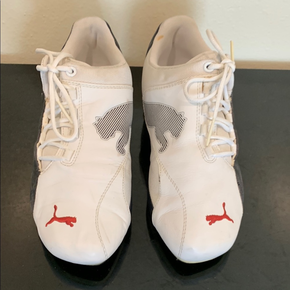 Puma White and Black Leather Sneakers Sleek Minimalist Design